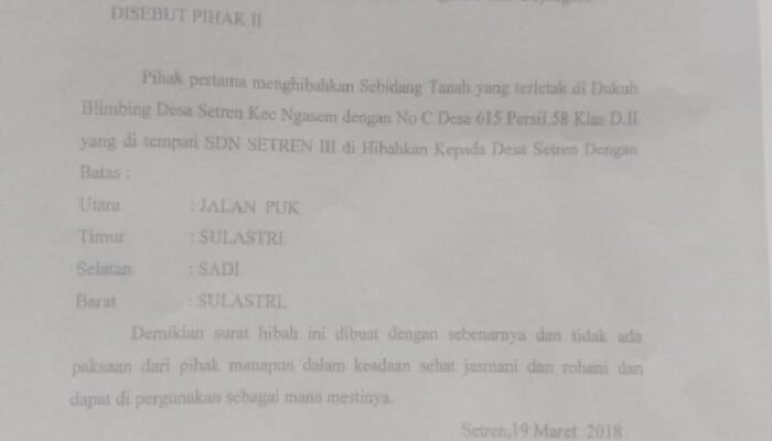 Oknum Perangkat Desa Setren Diduga Palsukan Tanda Tangan Warga Untuk Hibah Tanah