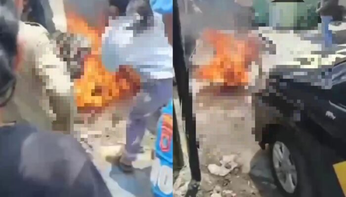 Terduga Maling Motor di Surabaya Tiba-Tiba Terbakar di Tengah Amukan Massa