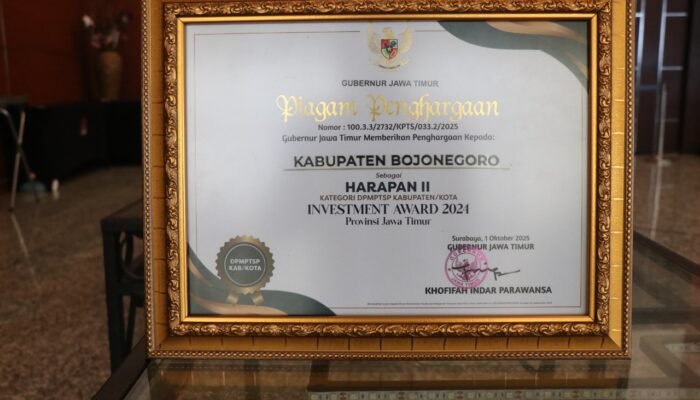 Bojonegoro Sabet Investment Award 2025, Bukti Komitmen Tingkatkan Investasi Daerah