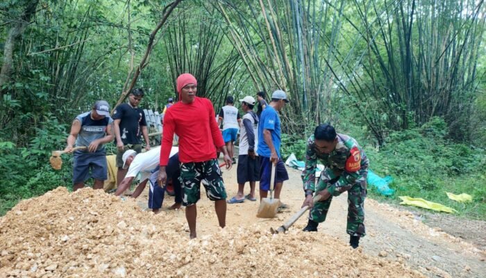 Akses Warga Putus, Babinsa Warga Gerak Cepat Pulihkan Jalan Desa Modo Lamongan