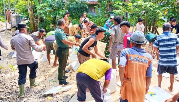 Luapan Sungai Rendam Desa Moropelang Lamongan, TNI Perkuat Tanggul Darurat