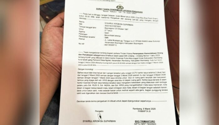 Karyawan Koperasi Asal Bojonegoro Mengaku Disekap dan Dipukuli Atasan, Kasus Dilaporkan ke Polisi Rembang