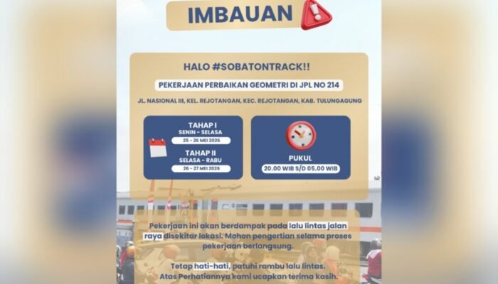 Hati-Hati Melintas, Perlintasan KA Rejotangan Tulungagung Sedang Diperbaiki