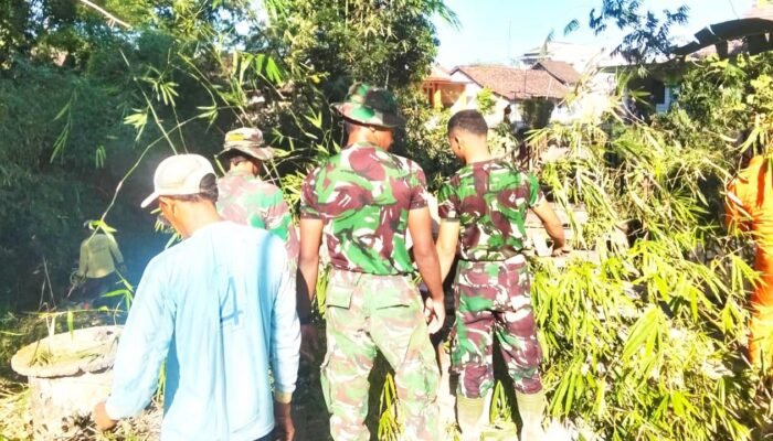 Satgas TMMD 129 Bojonegoro Tebang Bambu Liar Demi Selamatkan Aliran Sungai