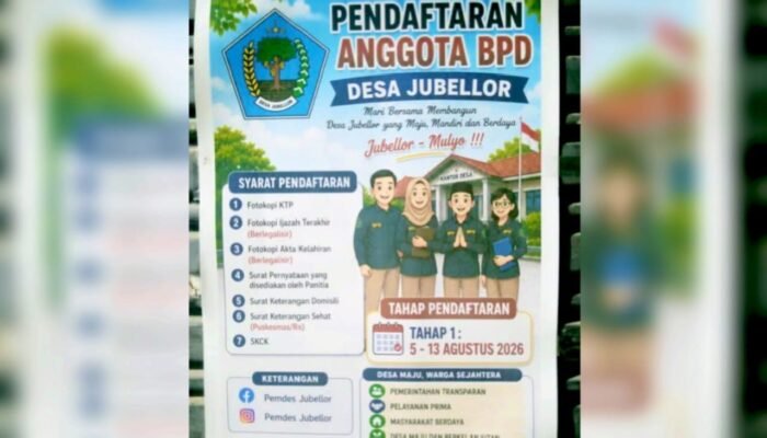 Kesempatan Mengabdi, Rekrutmen BPD Desa Jubellor Sugio Lamongan Dibuka Mulai Hari Ini