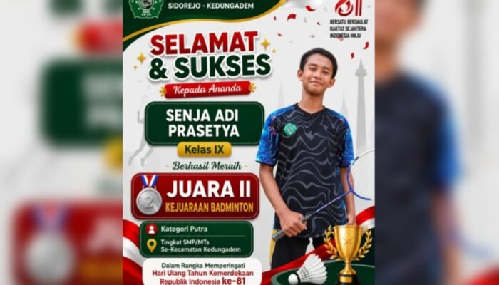 Bikin Bangga, Siswa SMP Baitul Muttaqin Kedungadem Bojonegoro Jadi Runner Up Badminton