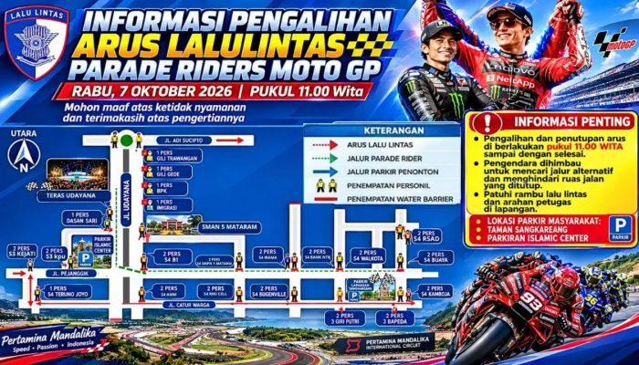 Catat, Jalan Pejanggik dan Udayana Mataram Ditutup Saat Parade MotoGP Mandalika